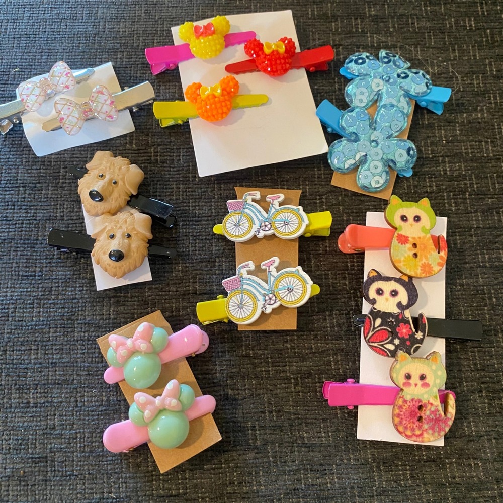 Handmade Hair Clips Kids Multicolor New Assorted Animal Flower Bicycle 16pc